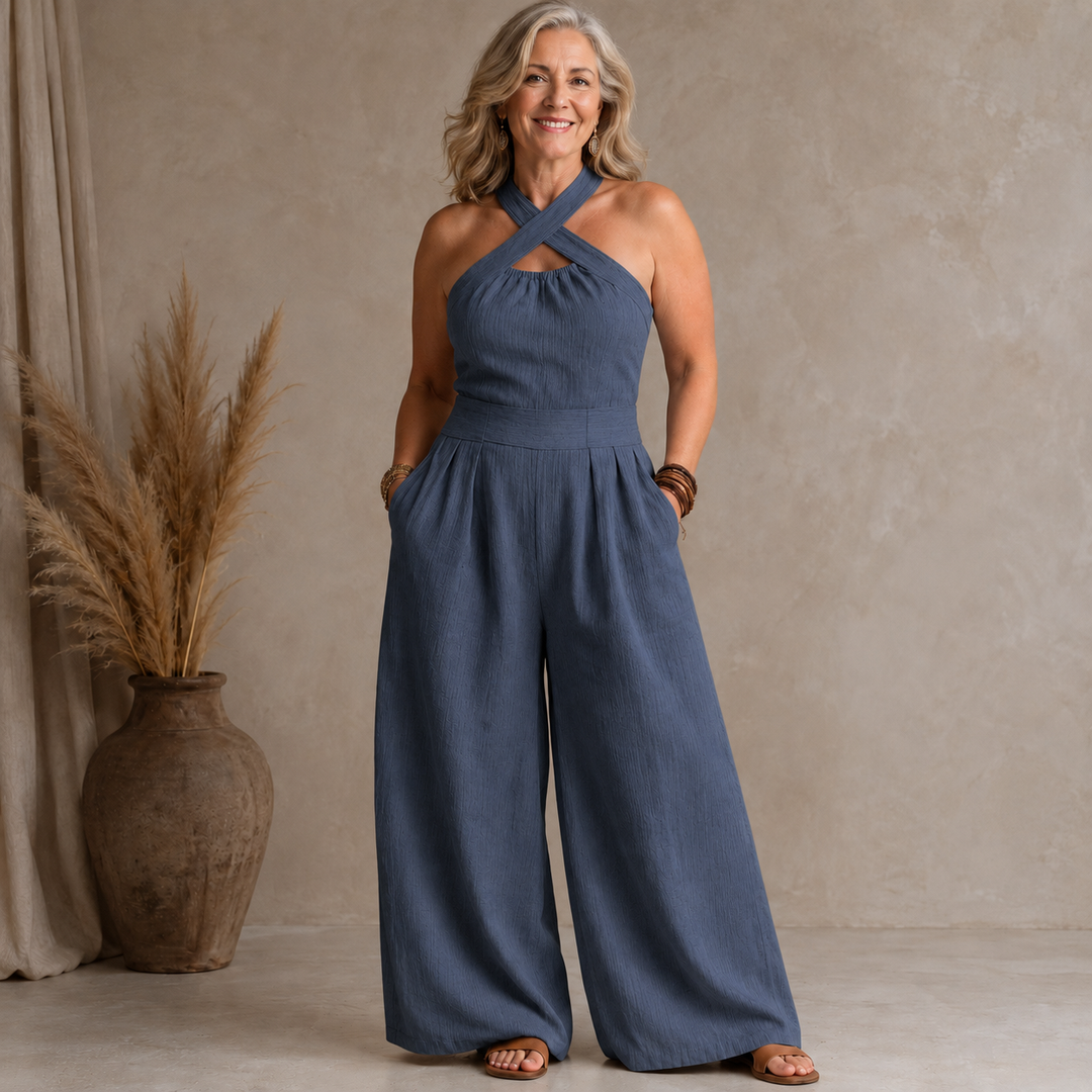 Bianca | Linen and Cotton Jumpsuit with Elegant Cross-Neckline